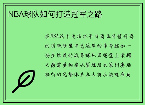 NBA球队如何打造冠军之路